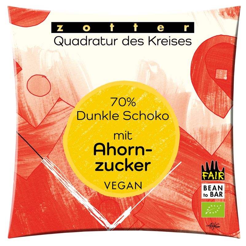 Zotter Schokolade Quadratur des Kreises - 70% Dunkle Schoko mit Ahornzucker VEGAN - Produktbild
