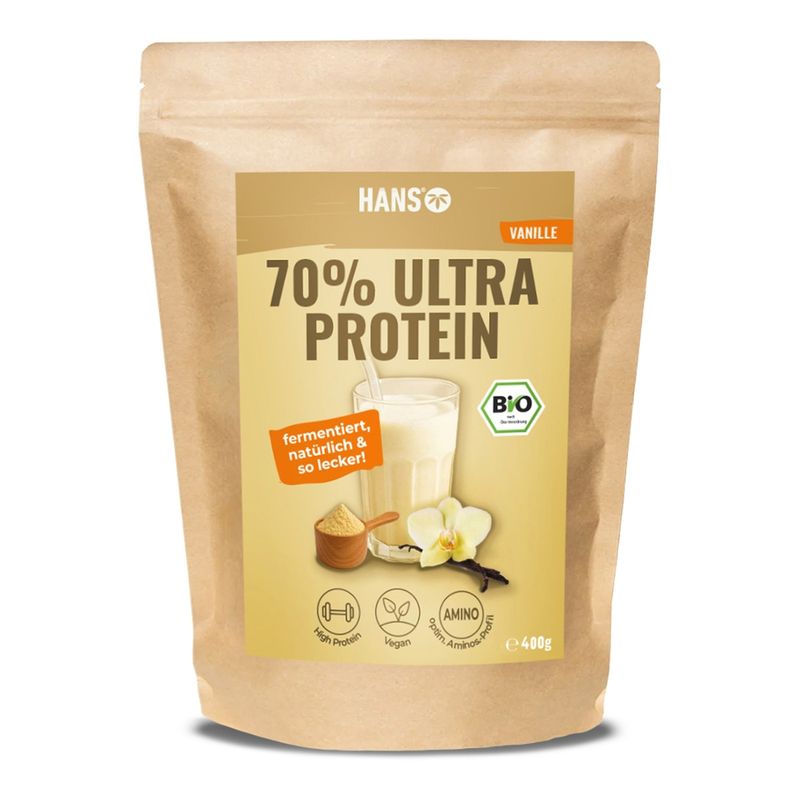 HANS Brainfood HANS Bio Ultra Protein Vanille 400g - 70% Proteingehalt - Produktbild