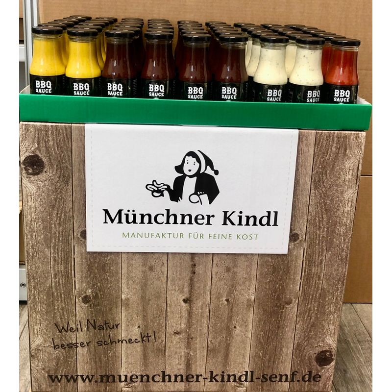 Münchner Kindl Senf Grill- Display Münchner Kindl BBQ Saucen Bio - Produktbild