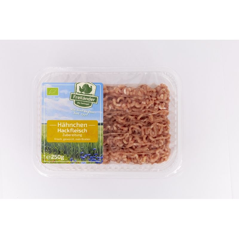 Freiländer Bio Geflügel Hähnchen-Hackfleischzubereitung, gewürzt, zum Braten, 250 g MAP, frisch - Produktbild