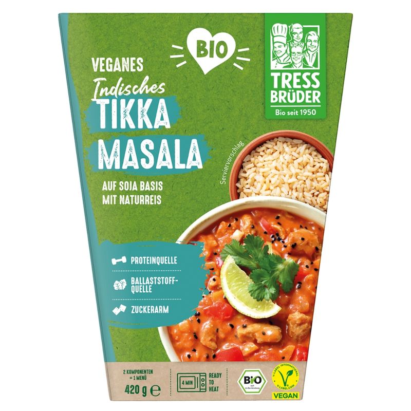 Tress Brüder veganes Bio Curry Tikka Masala auf Basis von Soja mit Naturreis - Produktbild