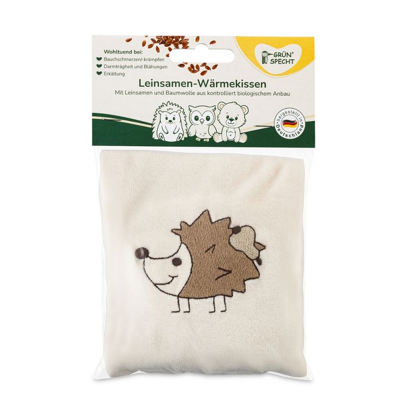 GRÜNSPECHT Naturprodukte Leinsamenkissen-Wärmekissen Igel mit Bezug 13x13 cm, Stoff: 100 % Baumwolle (kbA), Füllung: Leinsamen (kbA) - Produktbild