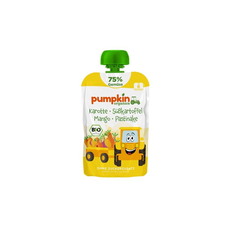 Pumpkin Organics Bio Quetschie Karotte, Süßkartoffel, Mango, Pastinake, ab 6 Monaten - Produktbild