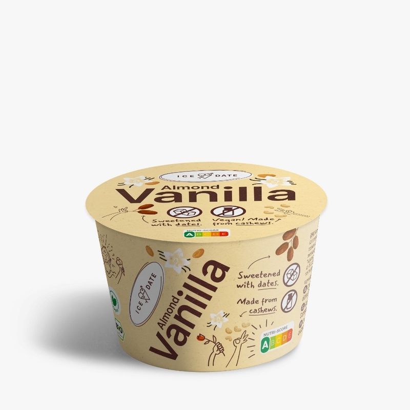 iceDate iceDate Bio-Almond-Vanilla-Eis, vegan, laktosefrei, glutenfrei, mit Datteln gesüßt, Nutri-Score “A", Bio-Mandel-Vanille-Eis 120ml - Produktbild