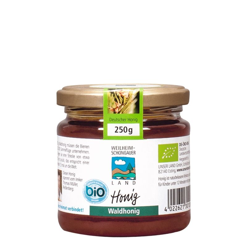 UNSER LAND UNSER LAND Bio Waldhonig, BayBio, 250g Glas - Produktbild