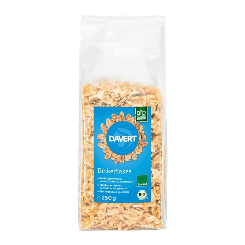 Davert Dinkelflakes ohne Zucker- & Salzzusatz Bioland 250g - Produktbild