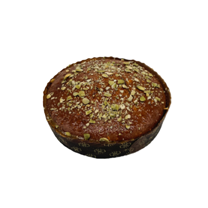 Foodlogic Kuchen aus 37% Bio Weizenmehl mit 10% Bio Kürbiskernbruch oder gerieben, 7% Bio Mandeln, 2% Bio Aprikosenkonfitüre und Bio Kakao, fertig gebacken, tiefgekühlt. - Produktbild