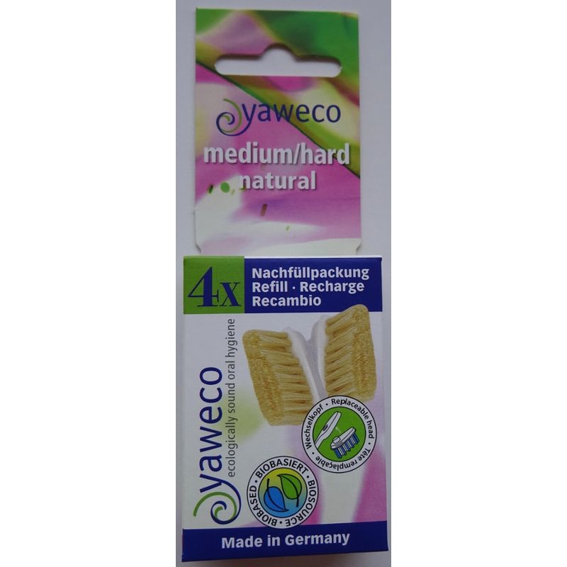 yaweco yaweco Nachfüllpackung 4 Ersatzköpfe Naturborste mittel-hart für yaweco Wechselkopfzahnbürste - Produktbild
