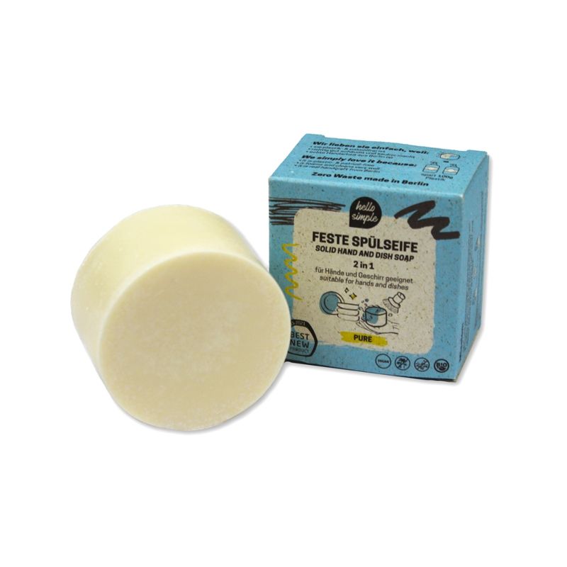 hello simple Festes Spülmittel Pure - 100% Zero Waste  ohne Palmöl, aus Bio-Olivenöl und Kokosöl - Produktbild
