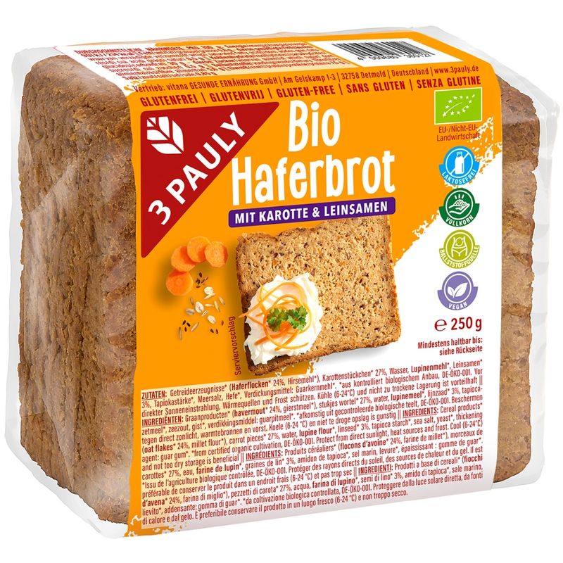 vitana Gesunde Ernährung Bio Haferbrot Karotte/Leinsamen - Produktbild