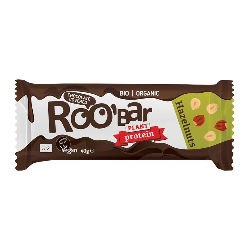 Roobar Roobar Protein Haselnuss mit Schokoladenüberzug, 40g, glutenfrei - Produktbild