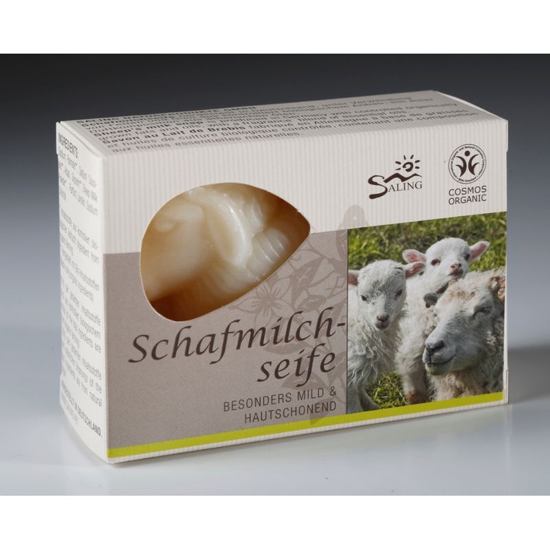 Saling cosmos organic zertifizierte Schafmilchseife "Schaf weiß" in der Faltschachtel mit Sichtfenster - Produktbild
