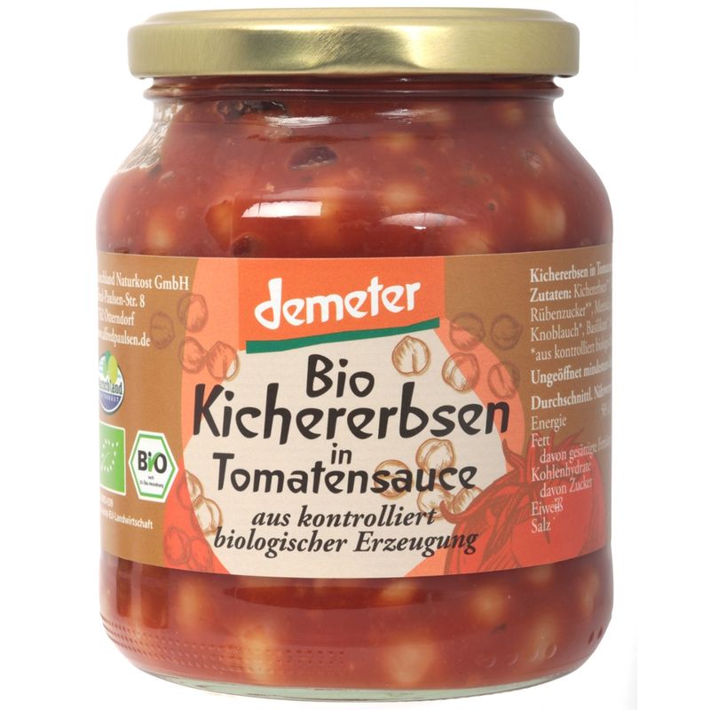 Marschland  demeter Bio-Kichererbsen in Tomatensauce 370 ml Gl. MARSCHLAND - Produktbild