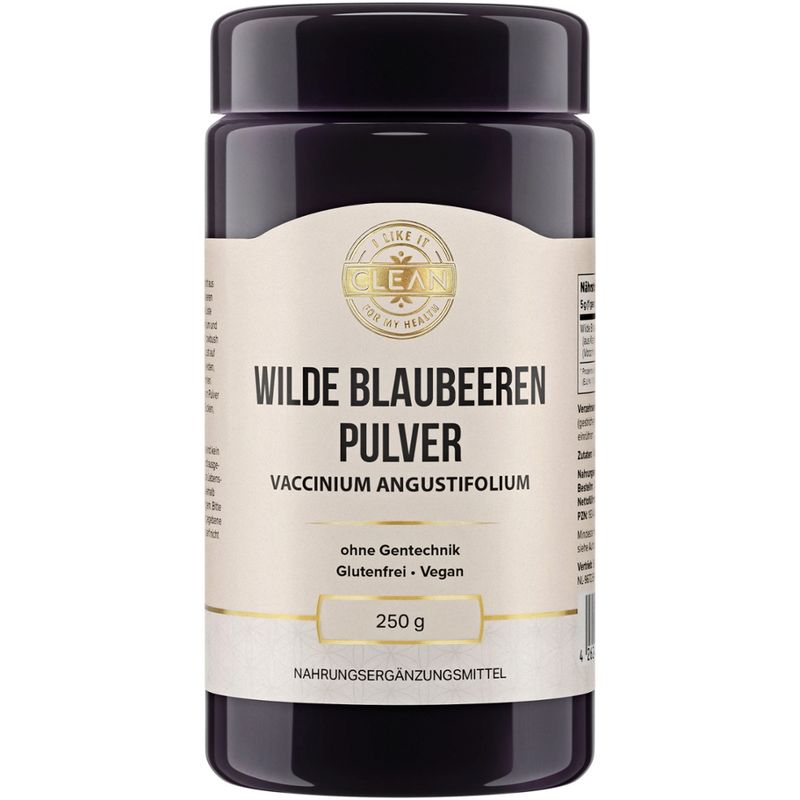 I LIKE IT CLEAN FOR MY HEALTH Blaubeeren Pulver (wild) (Vaccinium angustifolium) - 250gr - aus unbeührten Wäldern der Ostküste Kanadas - vegan, ohne Hilfststoffe - in Deutschland abgefüllt - Produktbild
