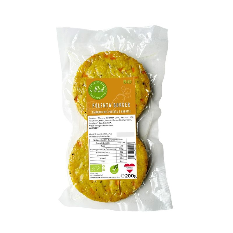 Hiel - Vegetarische Feinkost Polenta Karotte Burger - Laibchen mit Polenta & Karotte - Produktbild