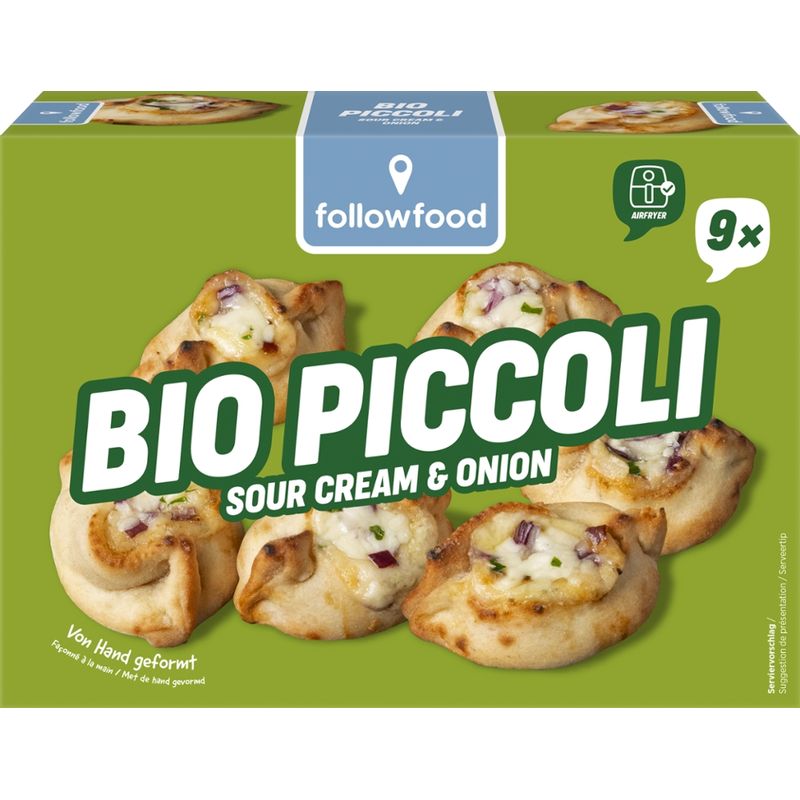 followfood Bio Piccoli Pizzasnack, gefüllt mit Mozzarella Sauerrahm und Zwiebeln, vorgebacken, tiefgekühlt - Produktbild