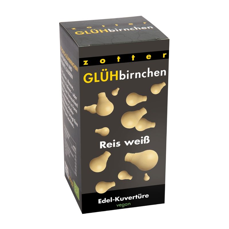 Zotter Schokolade Glühbirnchen - Reis weiß vegan - Produktbild