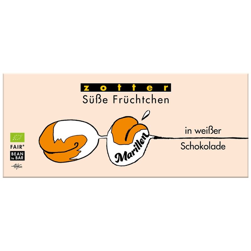 Zotter Schokolade Süße Früchtchen Marillen in weißer Schokolade - Produktbild
