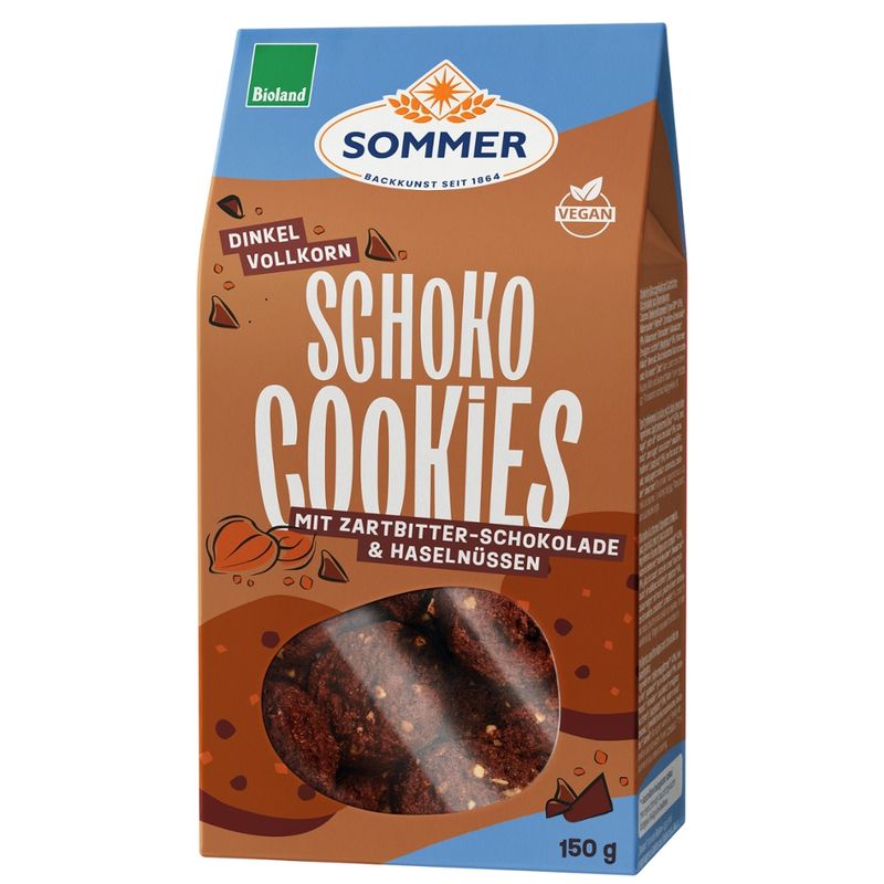 SOMMER BACKKUNST SEIT 1864 BIOLAND Dinkel Schoko Cookies mit Zartbitter - Produktbild