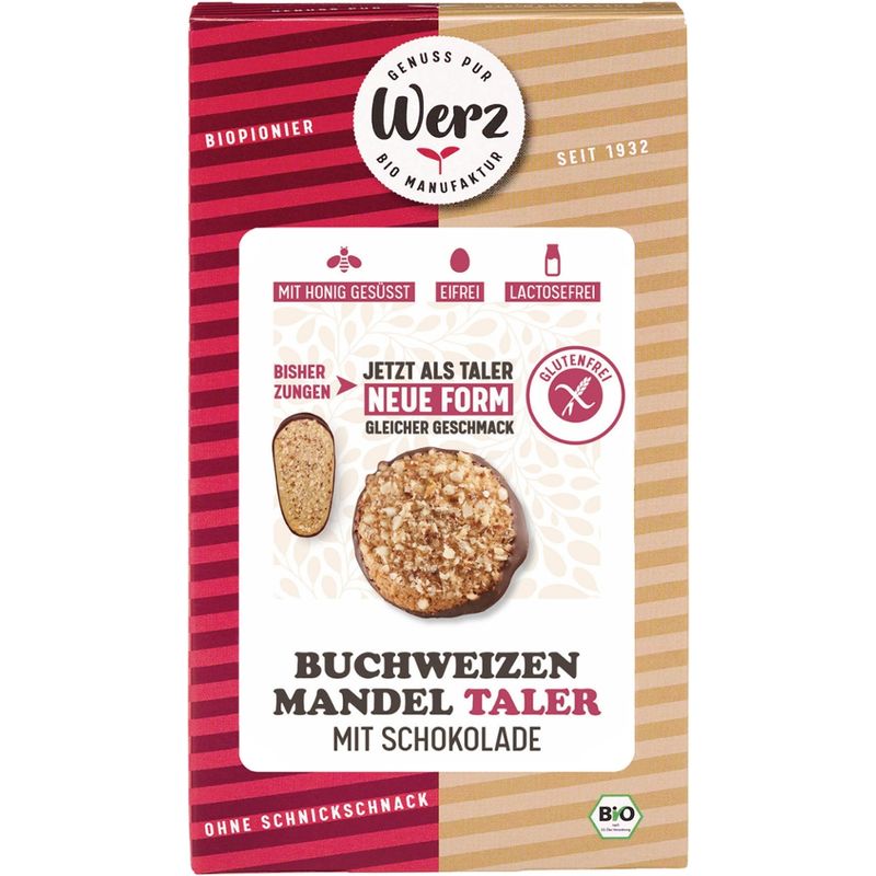 Naturkornmühle Werz Buchweizen Mandel Taler mit Schokolade,  Vollkornkekse, glutenfrei - Produktbild