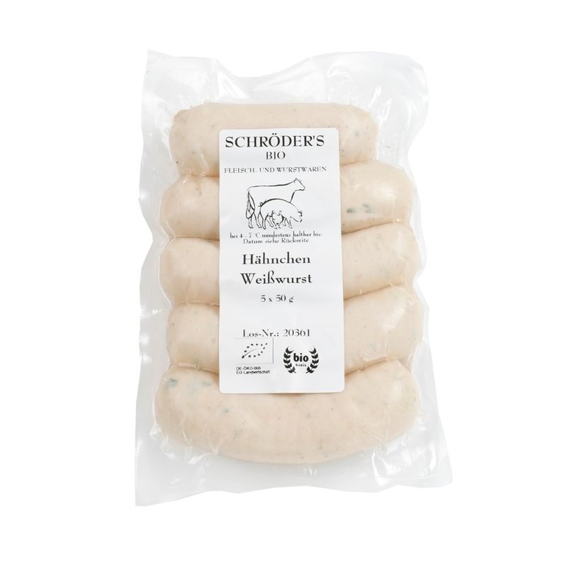 Schröder's Bio Fleisch- und Wurstwaren Hähnchenweißwurst 5 x 50 g - Produktbild