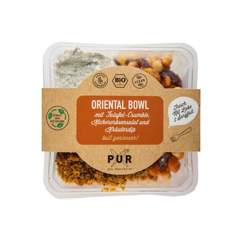 PUR Bio-Manufaktur PUR Oriental Bowl mit Falafel-Crumble, Kichererbsensalat und Kräuterdip (to go) - Produktbild