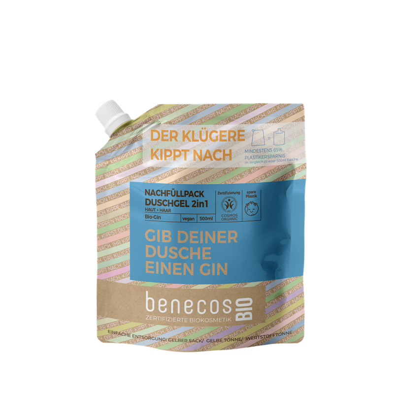 benecos benecosBIO Nachfüllbeutel 500ml Duschgel 2in1 BIO-Gin Haut & Haar - GIB DEINER DUSCHE EINEN GIN - Produktbild