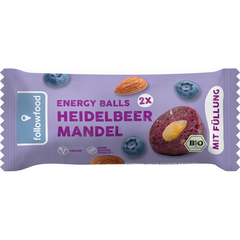 followfood 2 Energy Balls mit Füllung: Heidelbeere, Mandelmus - Produktbild