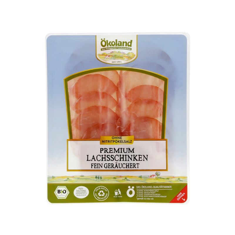 ÖKOLAND Premium Lachsschinken luftgetrocknet & fein geräuchert, über 4 Monate gereift - Produktbild