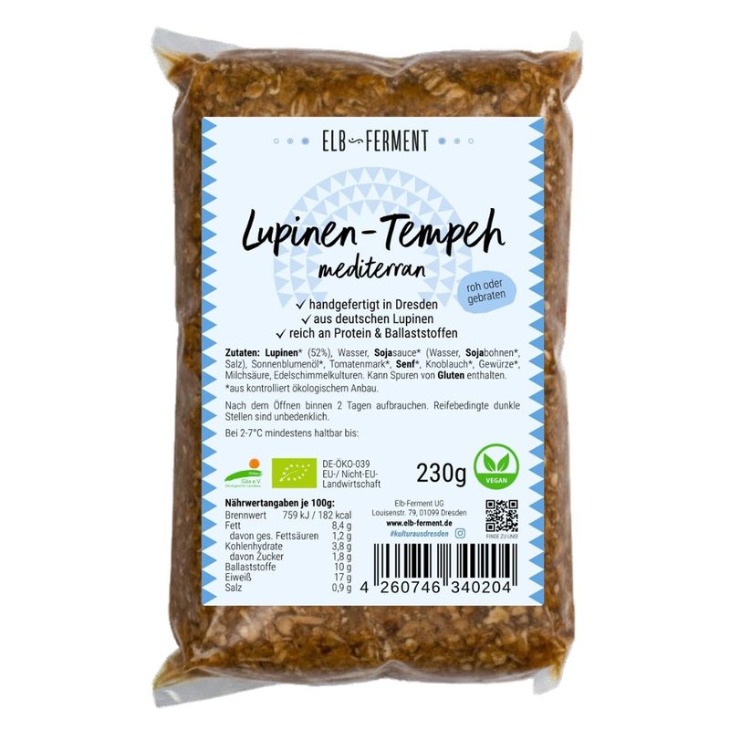 Elb-Ferment Bio Lupinen-Tempeh Mediterran 230 g - Produktbild