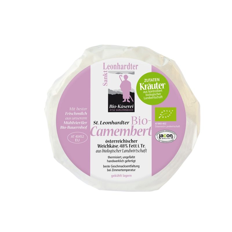 Biokäserei St. Leonhard St. Leonhardter Camembert Kräuter, Weichkäse mit Edelschimmel aus dem Mühlviertel - Produktbild