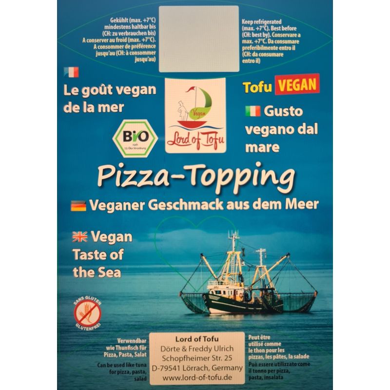 Lord of Tofu Tofu-Thuna Pizza-Topping, verwendbar wie Thunfisch für Pizza, Pasta, Salat - Veganer Geschmack aus dem Meer - Produktbild