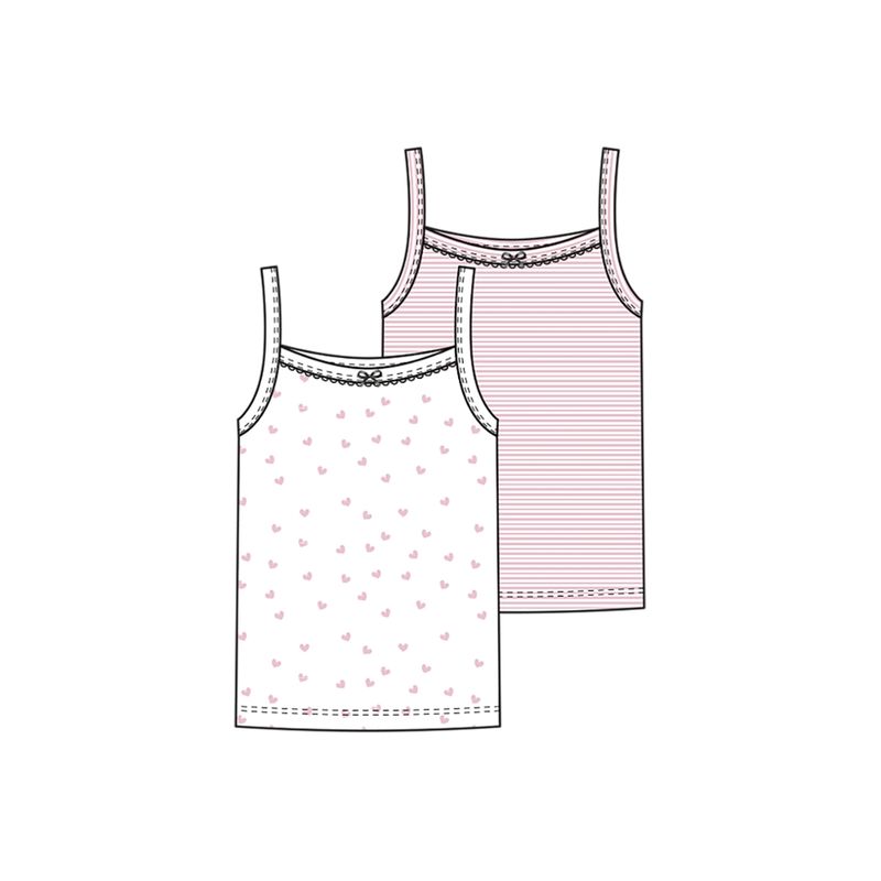 LIVING CRAFTS Mädchen-Unterhemd, 2er-Pack, D620 rose/hearts/stripes, 98/104 - Produktbild