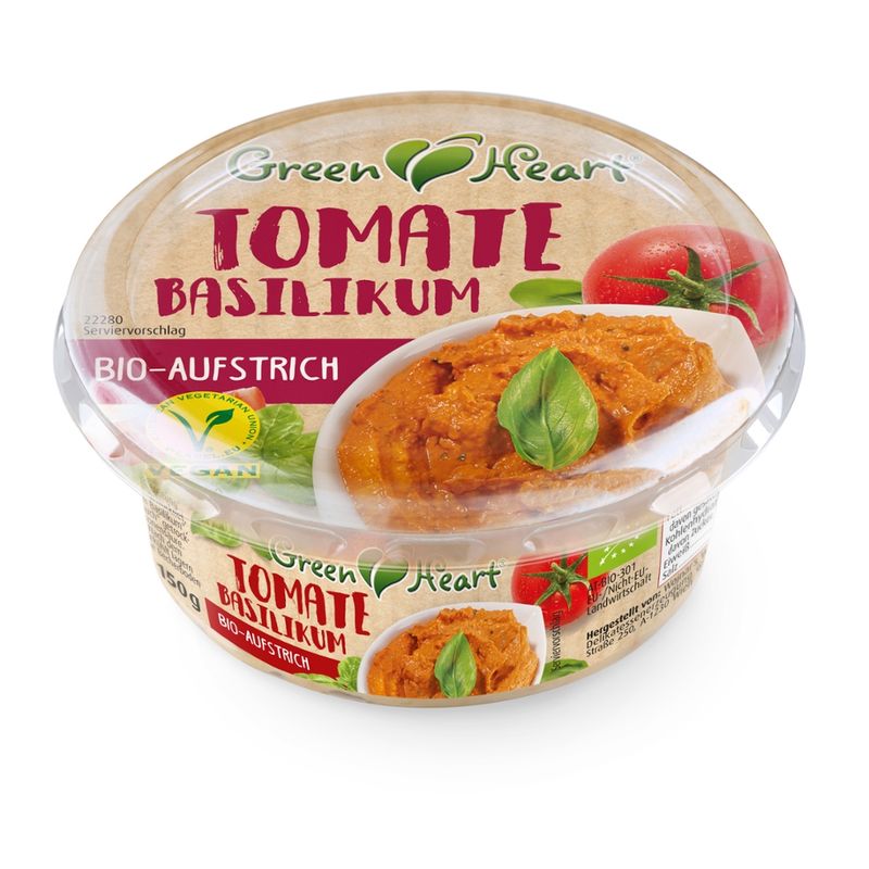 Green Heart Bio Aufstrich Tomate-Basilikum, vegan - Produktbild
