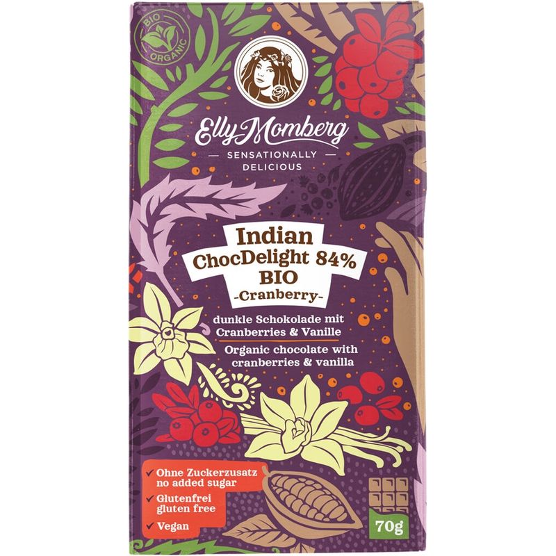 Elly Momberg Indian ChocDelight 84% BIO Erythrit Cranberry - Produktbild