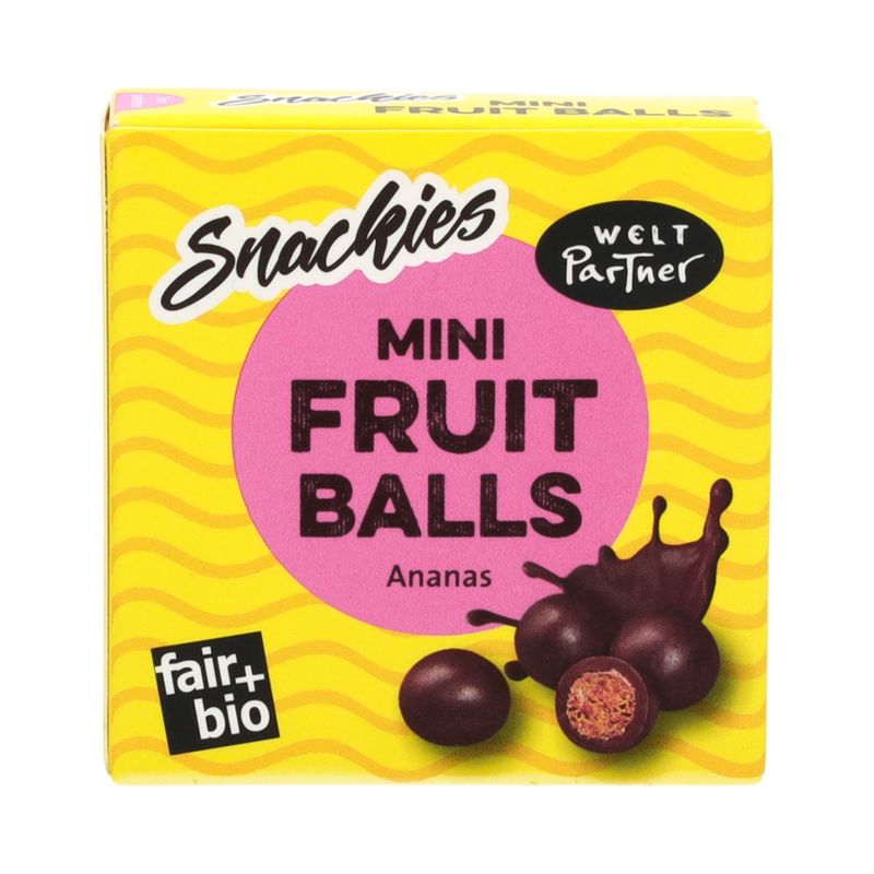 WeltPartner Snackies Mini Fruit Balls Ananas, mit Zartbitterschokolade umhüllt, bio - Produktbild