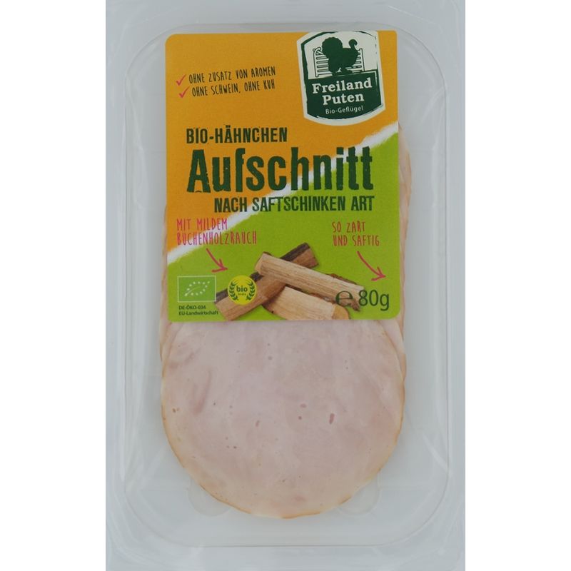 Freiländer Bio Geflügel Hähnchen Aufschnitt nach Saftschinken Art, 80g, 3er - Produktbild