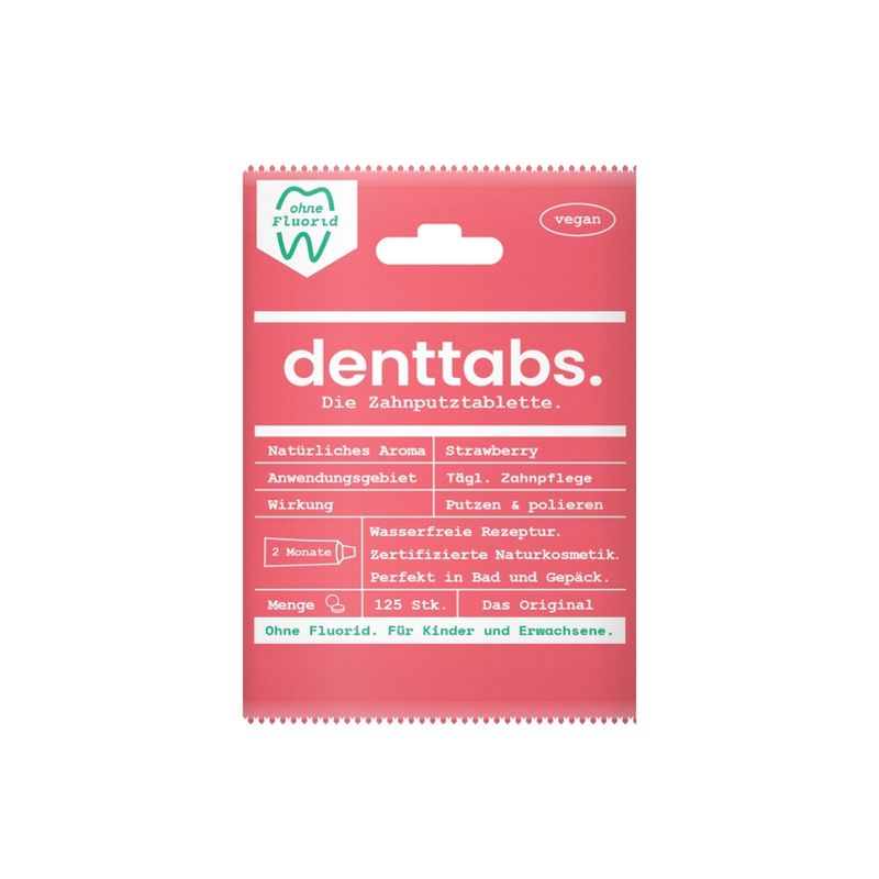 Denttabs Denttabs Zahnputztabletten Strawberry ohne Fluorid für Kinder und Erwachsene - Produktbild