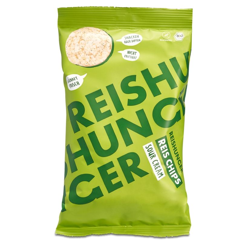 Reishunger Bio Reis Chips Sour Cream, Kontrollnummer HR-EKO-04 (50g) - Produktbild