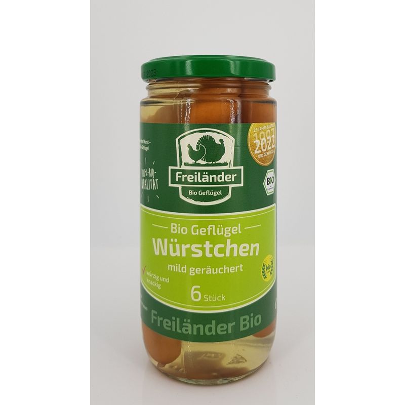 Freiländer Bio Geflügel Puten-Wiener Würstchen, Bio, á 180 g im Glas, 6 Gläser/Karton - Produktbild