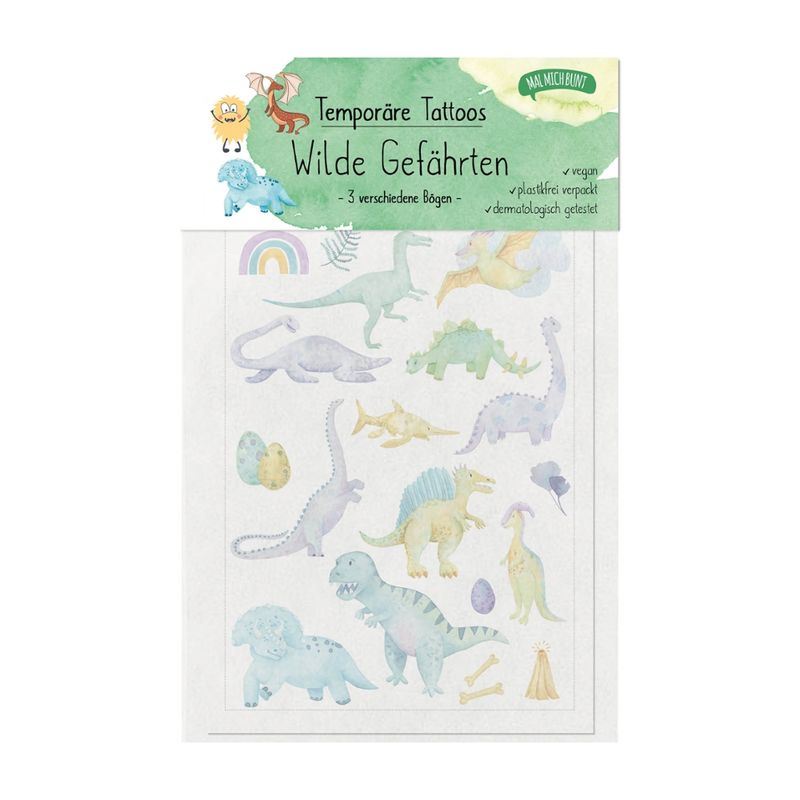 Malmichbunt Nachhaltige Kindertattoos "Wilde Gefährten" (Monster, Dinos, Drachen) - Produktbild