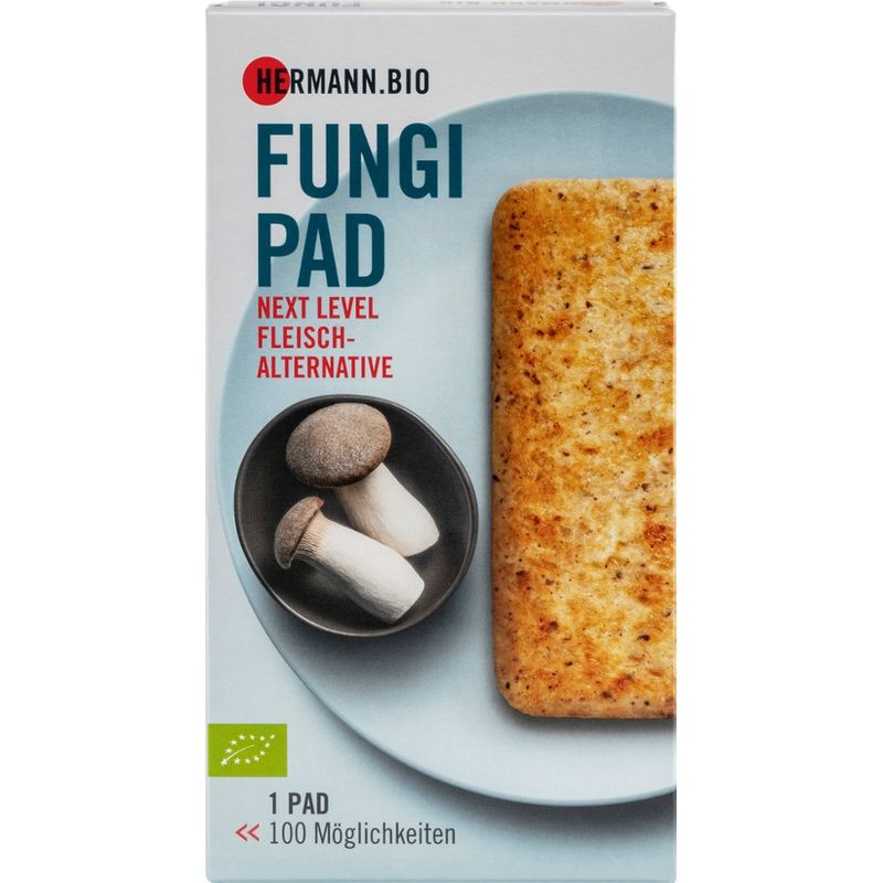 HERMANN HERMANN.BIO FUNGI PAD, Vegetarisches Bio-Pilzerzeugnis, gesalzen, gewürzt, vorgegart, aufgetaut - Produktbild