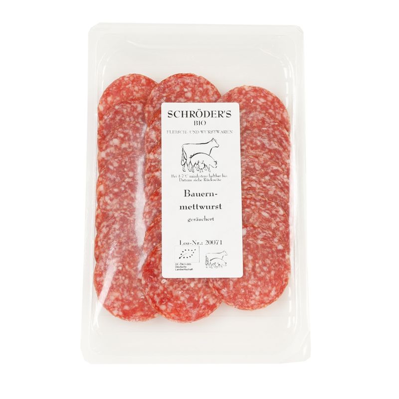 Schröder's Bio Fleisch- und Wurstwaren Bauernmettwurst 80g in Scheiben - Produktbild