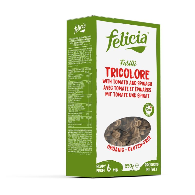 Felicia Felicia Bio Reis-Tricolore (3-farbig aus natur, Tomate, Spinat) Fusilli - Produktbild
