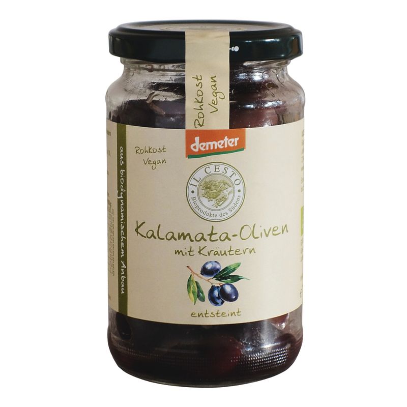 Il Cesto demeter Griech. Kalamata-Oliven mit Kräutern entsteint - Produktbild