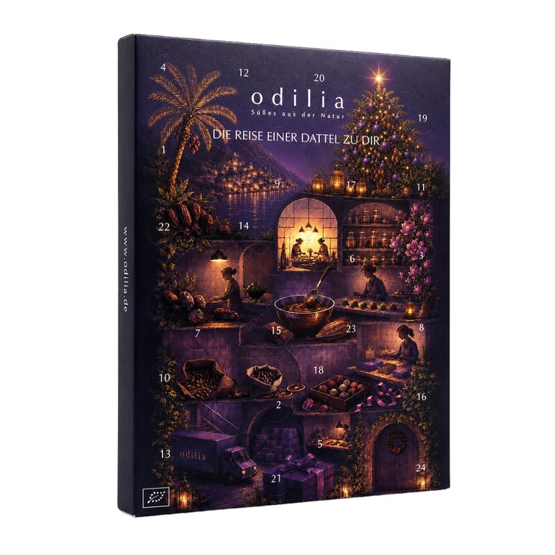 odilia odilia nachhaltiger Bio Adventskalender mit Dattel Schokolade & Trüffeln, ohne Zuckerzusatz, vegan & glutenfrei - Produktbild