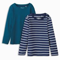 Jungen-Langarmshirt, 2er Pack, teal/navy/offwhite stripes - Produktbild