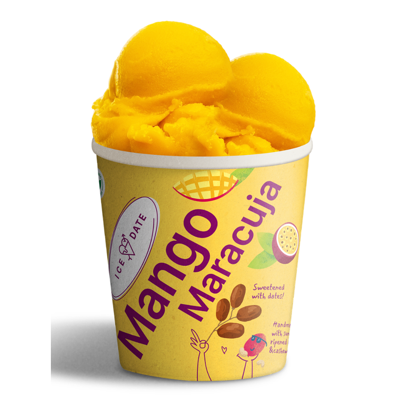 iceDate iceDate Bio-Mango-Maracuja-Eis, vegan, laktosefrei, glutenfrei, mit Datteln gesüßt, Nutri-Score “A" 450ml - Produktbild