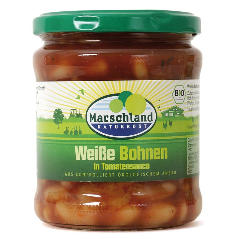 Marschland  Bio-Weiße Bohnen in Tomatensauce 370 ml Gl. MARSCHLAND - Produktbild