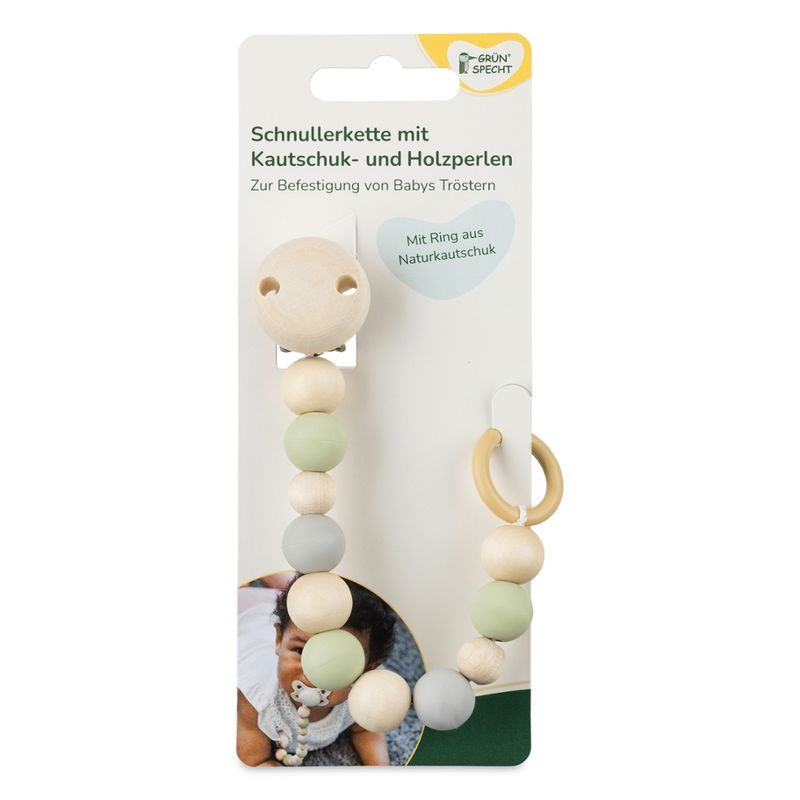 GRÜNSPECHT Naturprodukte Schnullerkette mit Kautschuk-+Holzperlen, Frühling - Produktbild